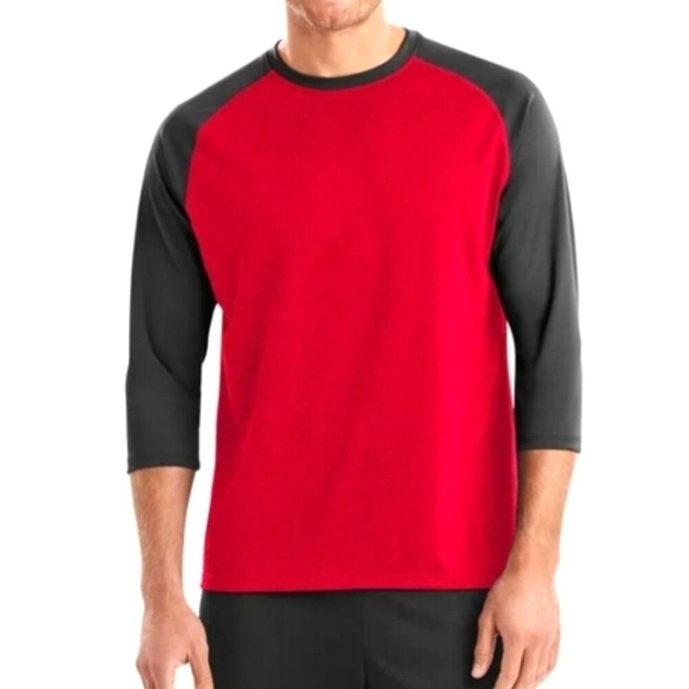 Hanes Sport Red &‎ Black 3/4 Sleeve Baseball Jersey Size M
